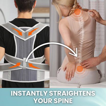 Posture corrector and back posture corrector designed to instantly straighten your spine, offering a back brace for posture, posture brace, belt for supporting back, and brace back posture to reduce back pain and poor posture.